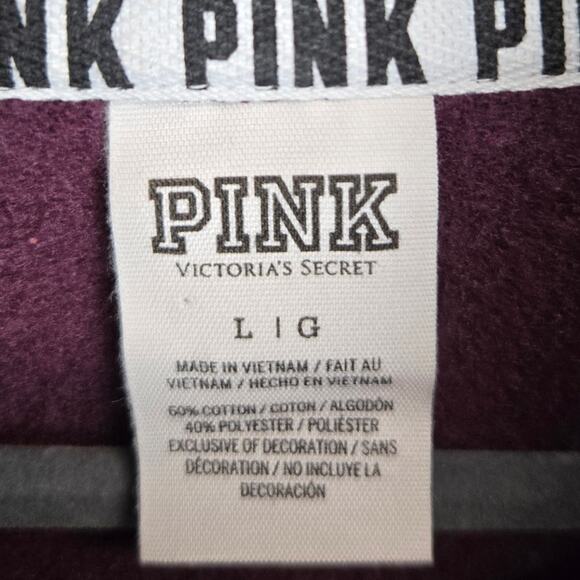 Victoria Secret Pink 1/4 Zip Jacket L Purple White Logo Varsity HOCO School Coat - Picture 7 of 11